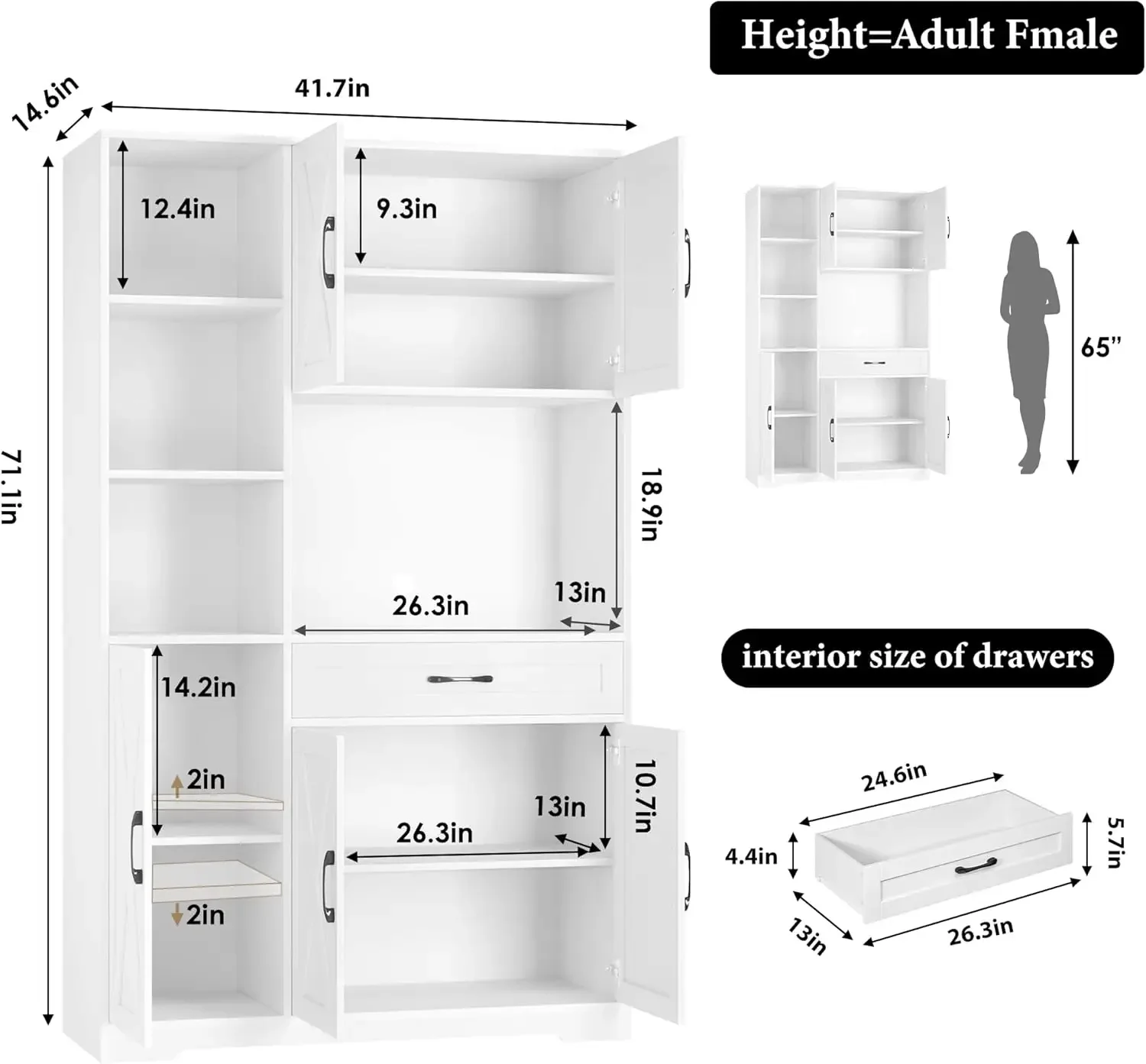 [Prezzo scontato! ] Armadietto portaoggetti per dispensa da cucina alto 71", armadietto per dispensa per alimenti in fattoria con supporto per microonde, cucina con porte per fienile