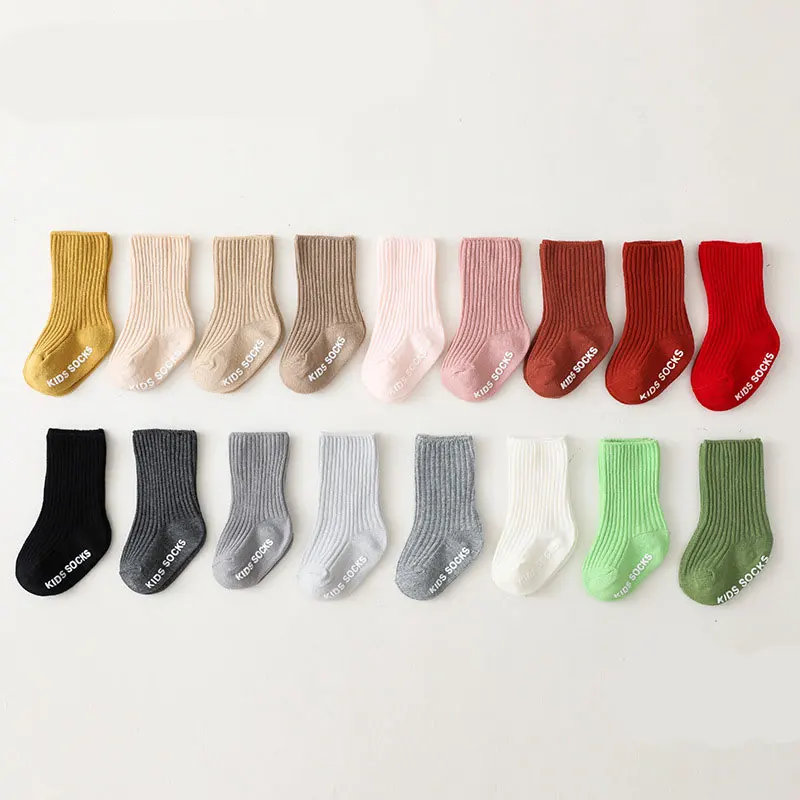 Spring Autumn White Floor High Long Socks Korean Casual Cotton Stitch Anti-slip Stripe Stocking for Kids Newborn Baby Girls Boys