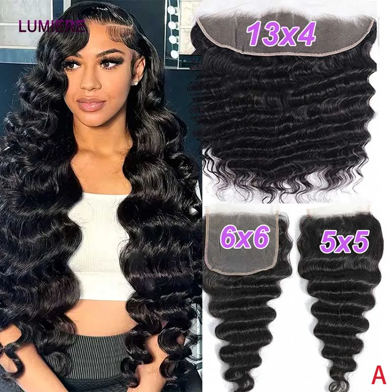 

Накладка для волос Loose Deep Wave 13x6 Lace Frontal Only, 4x4, 5x5, 6x6 Lace Closure, HD прозрачная швейцарская кружевная застежка, бразильские 100% натуральные человеческие волосы