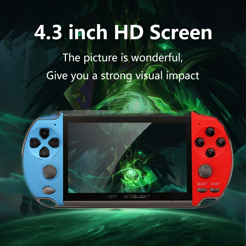 X7 4.3 Inch Handheld Video Game Console Dual Joystick Mini Portable Game Console Built-in 10000 Classic Free Games Support TV