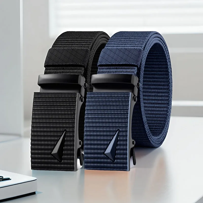 Cinto de Moda Coreano Masculino em Cor Sólida com Fivela Automática, Cinto de Lona de Nylon para Treinamento ao Ar Livre e Militar, Cinto de Nylon Premium