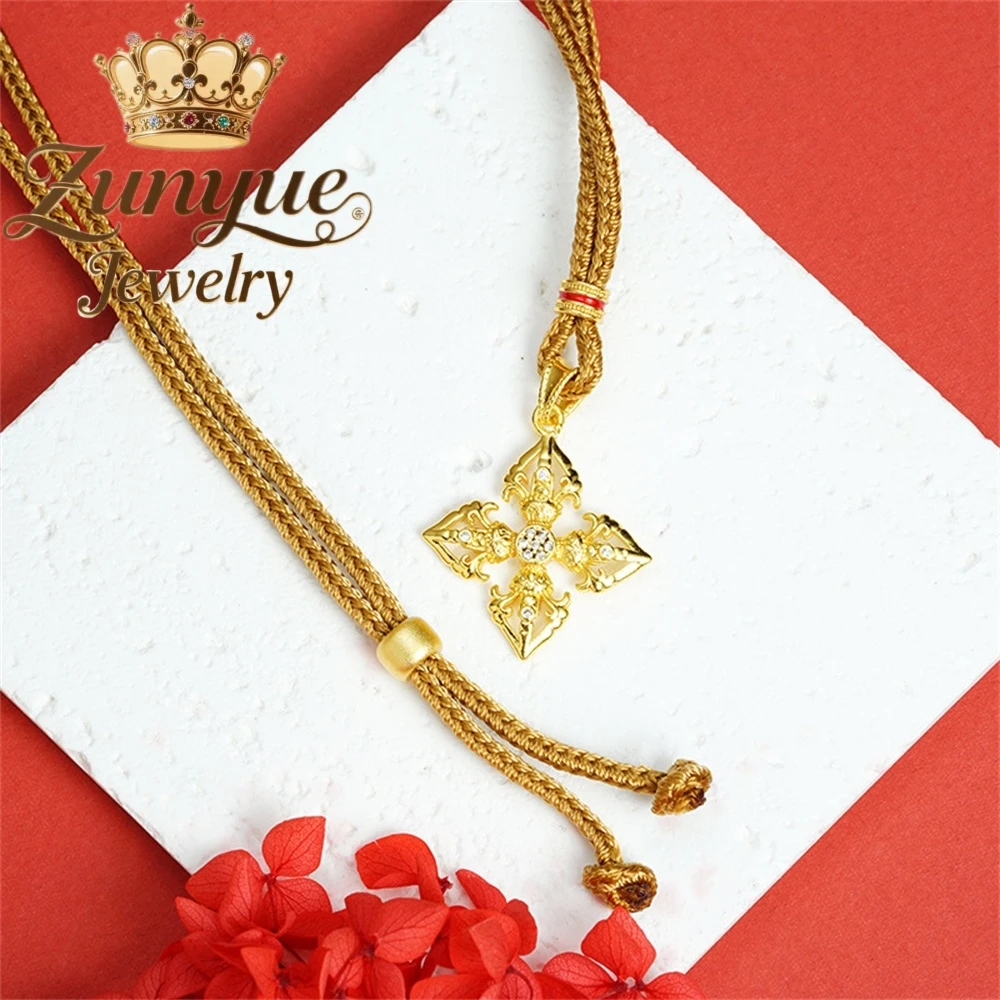

Sand Gold Hollowed-Out Cross Vajra Necklace Luxury Quality Jewelry Best Selling Fashion Jewelry Fashion Jewelry Charms Popular