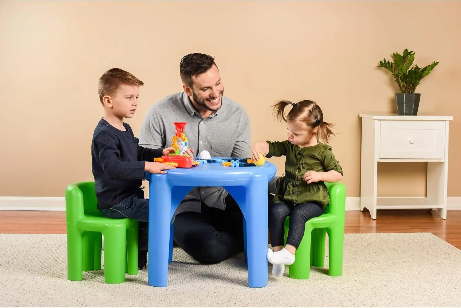 Kids Plastic Table and Chairs Set, Green Blue, Fully Assembled, Durable Easy Clean