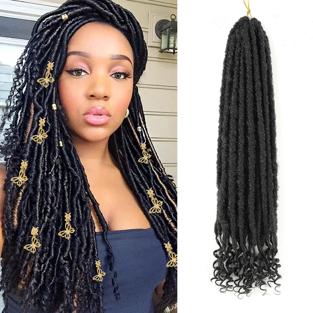 Straight Pre-Looped Curly Synthetic Hair Goddess Soft Faux Locs Crochet Hair Braiding Hair Extensions for Women