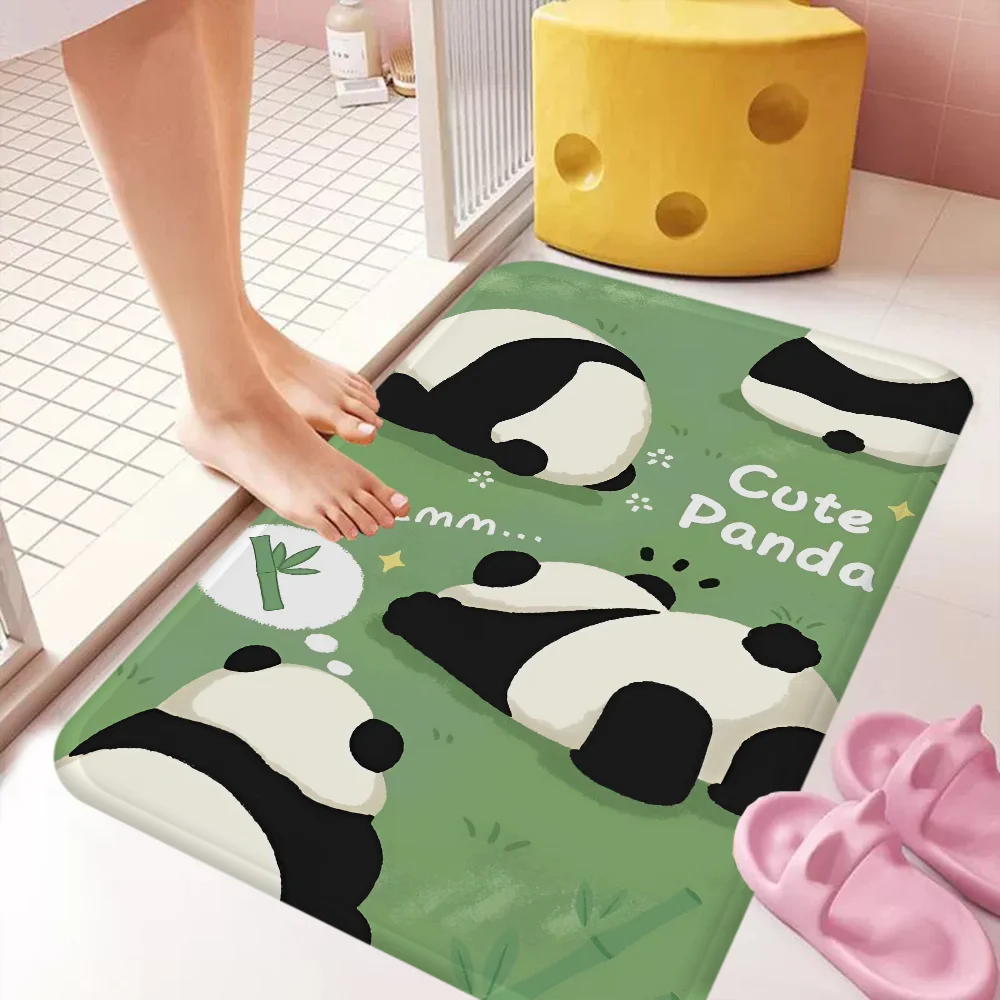 Cute Cartoon Panda Floor Mat Rectangle Anti-slip Home Soft Badmat Front Door Indoor Outdoor Mat Welcome Doormat