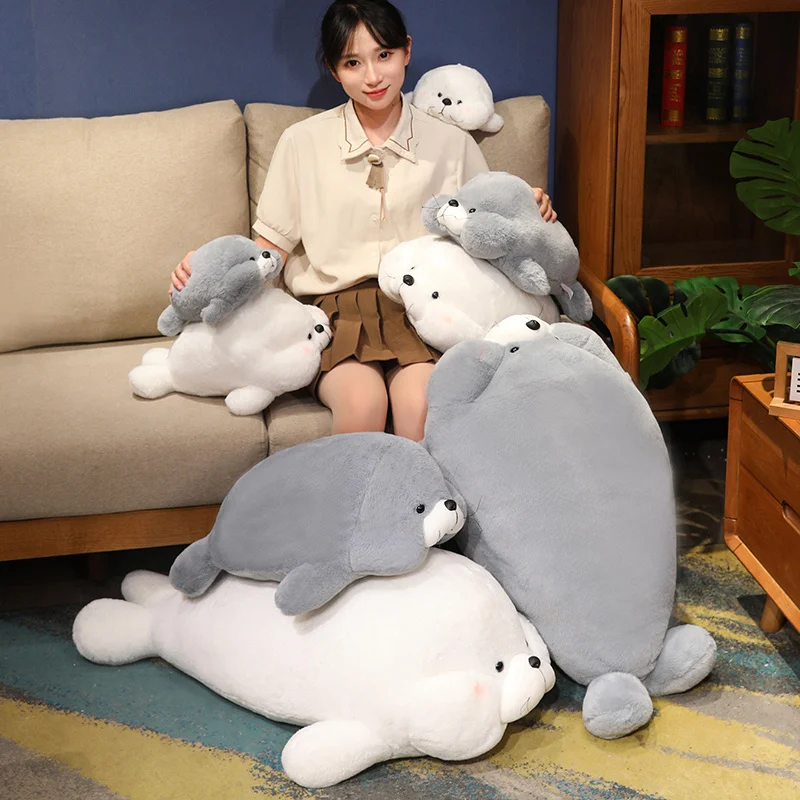 Cute Mochi Plushes Seal Soft Toy Kawaii Sea Animal White Grey Seal Stuffed Doll Lovely Huggable Sleep Pillow Boy Girl Gift