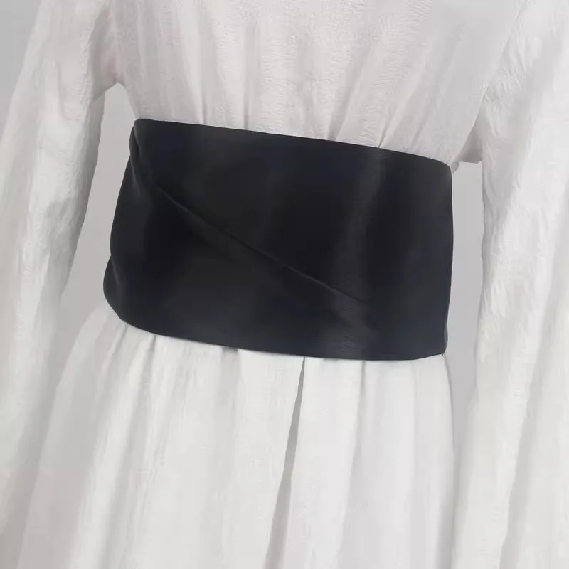 Espartilho de couro PU preto para mulheres, feminino Cummerbund, casaco cós, decoração de vestido, cinto largo, J532, moda