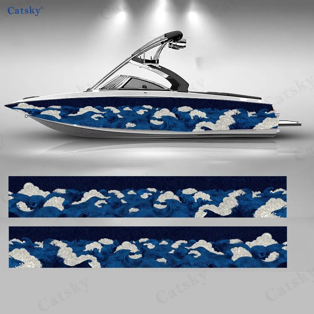 

Сине-белые наклейки с изображением волны и якоря для лодок, водонепроницаемые виниловые наклейки из ПВХ для рыболовных судов, прочные и стильные.
