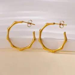 Stainless Steel Bamboo Design Hoop Earrings for Women Gold Color Wedding Aesthetic Earring Trend 2024 Jewelry Accessories mujer