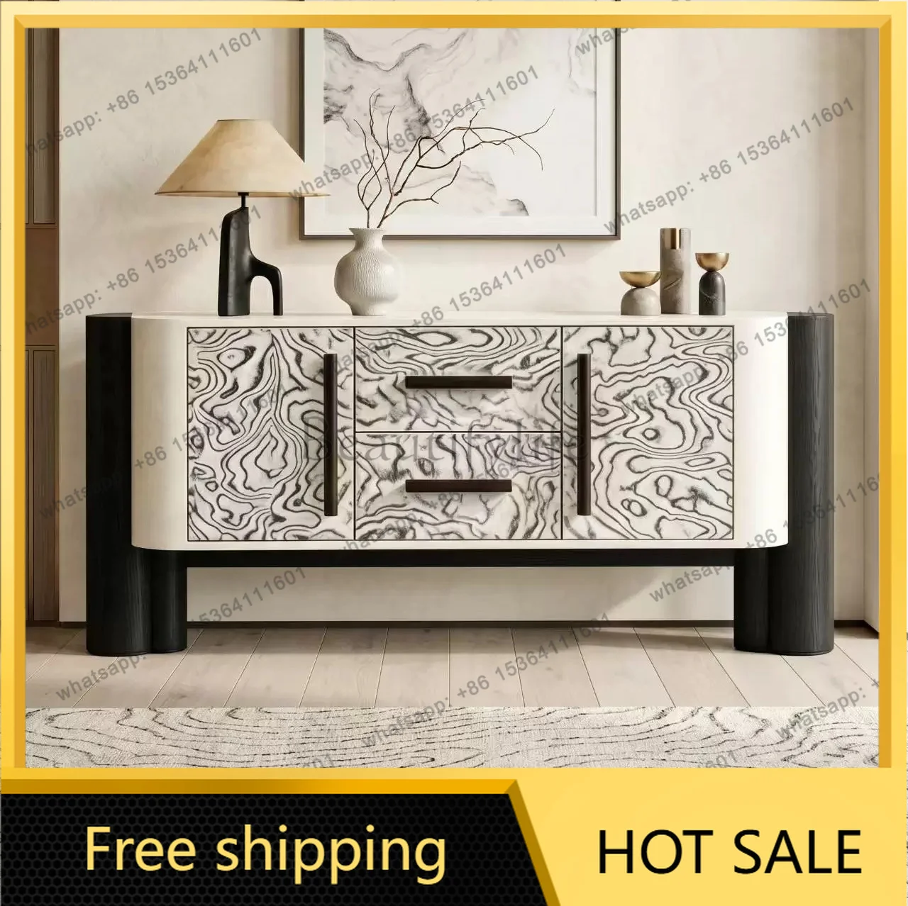 XX. French minimalist style solid wood advanced creative retro side cabinet Italian style wall storage porch