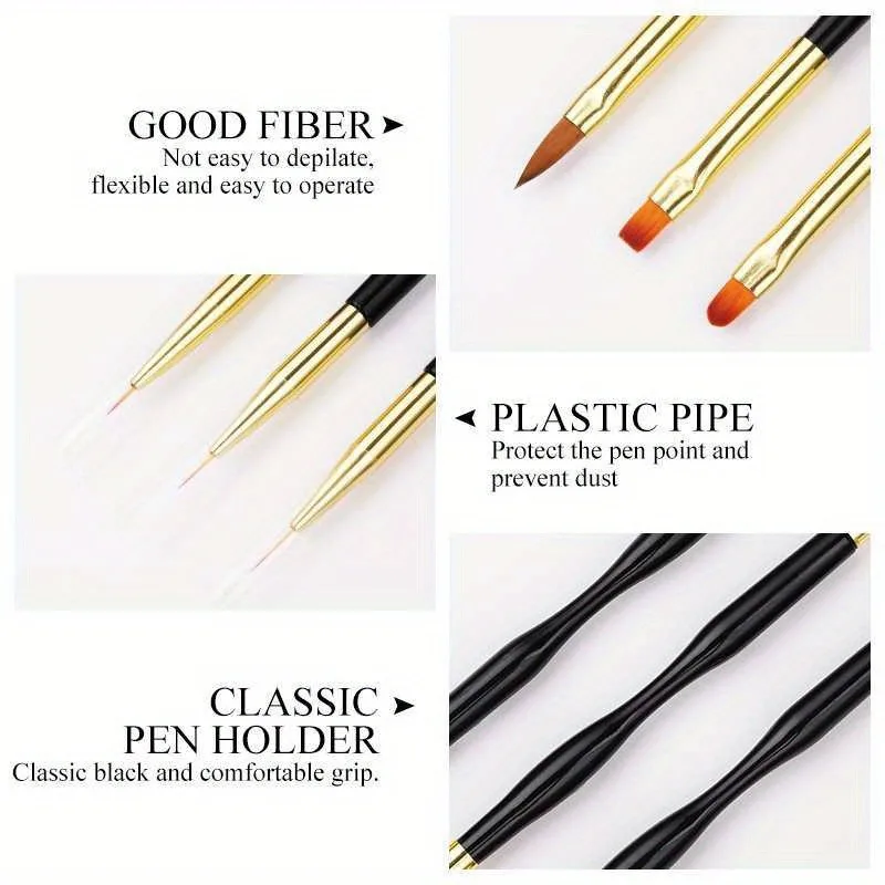 3/8-piece set of manicure double-ended paint brush, pull-line pen, multi-functional two-in-one edge drawing pen, gradientving
