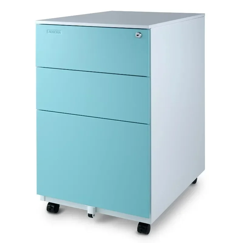 3-Drawer Metal Mobile File Cabinet with Lock Key Sliding Drawer