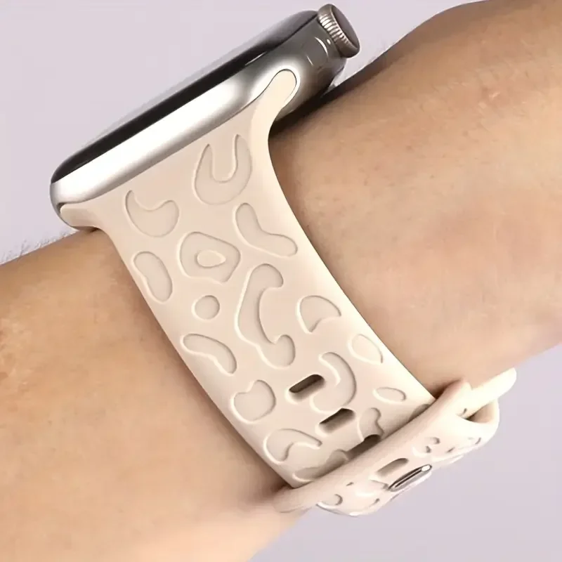 Engraved Strap For Apple Watch Band ultra 49mm 41mm-44-42mm 46mm Sport Silicone Leopard bracelet iWatch Series 11 10 9 8 7 se 6