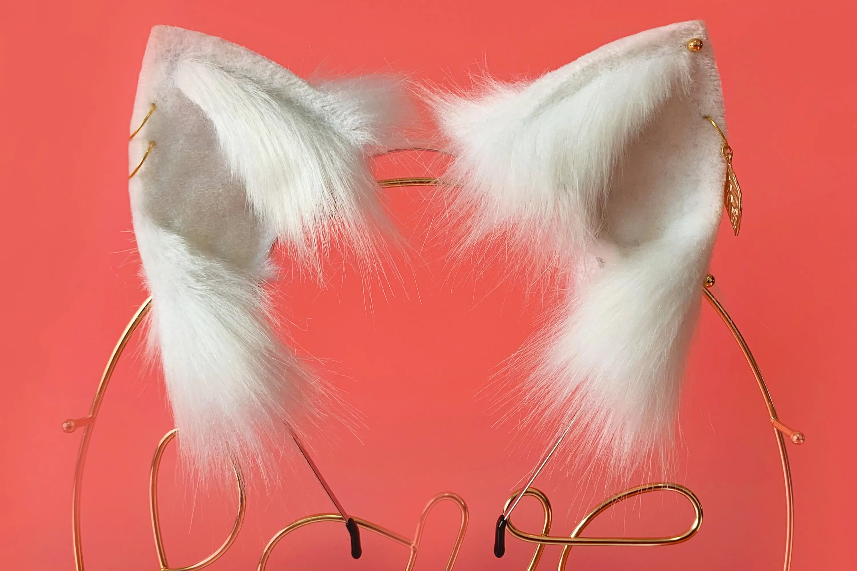Cute white fox ears and tail set, dog cosplay costume, animal ear headband, faux fur tail, Halloween accessory, anime convention 4