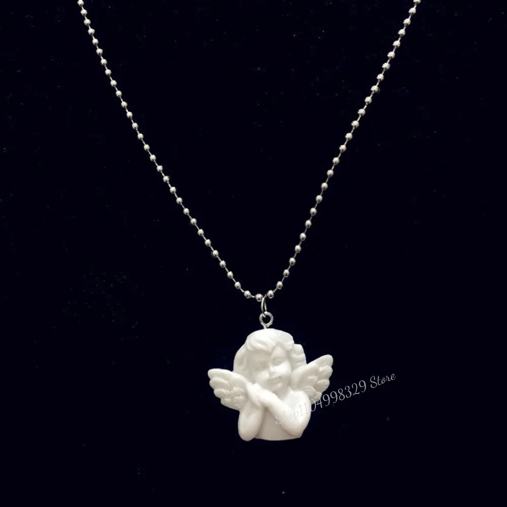 Cute Cupid Angel Pendant Stainless Steel Necklace for Women Jewelry Sweet Long Chain Baby Angel Shaped Neck Jewelry Gifts