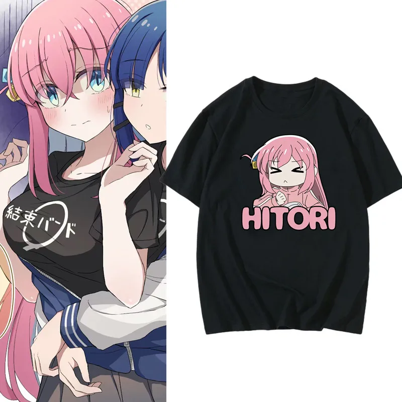 

Bocchi The Rock! Hitori Gotoh Chibi Pink Print Black T Shirt 2026 Summer Oversized Streetwear Anime Graphic Tee for Men Women