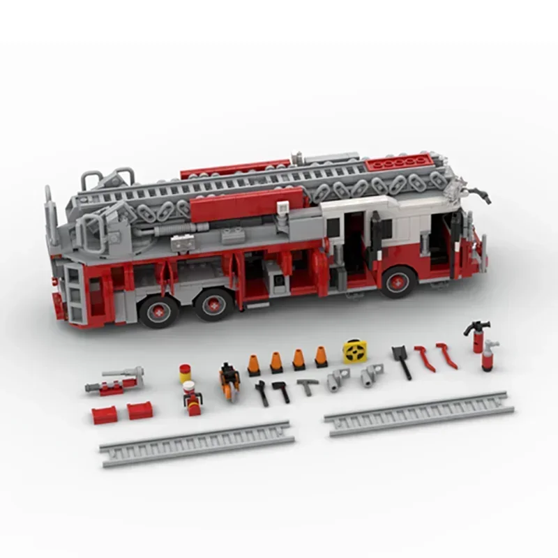 Moc Building Blocks Car Series New York Fire Brigade Ladder 102 Express Model Technology Bricks Brand-name Vehicle DIY Toys