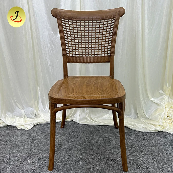 Brown Wedding Furniture Stackable Rental Event Back Rattan Plastic Wedding Hotel Dining Chair