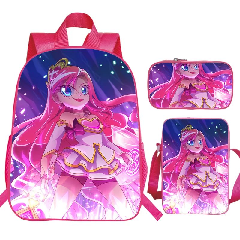 Cartoon LoliRock Print Backpack, Shoulder Bag, Lápis Case, Girls Cute Pink Schoolbag, grande capacidade, Children Boolbag, 3Pcs Set