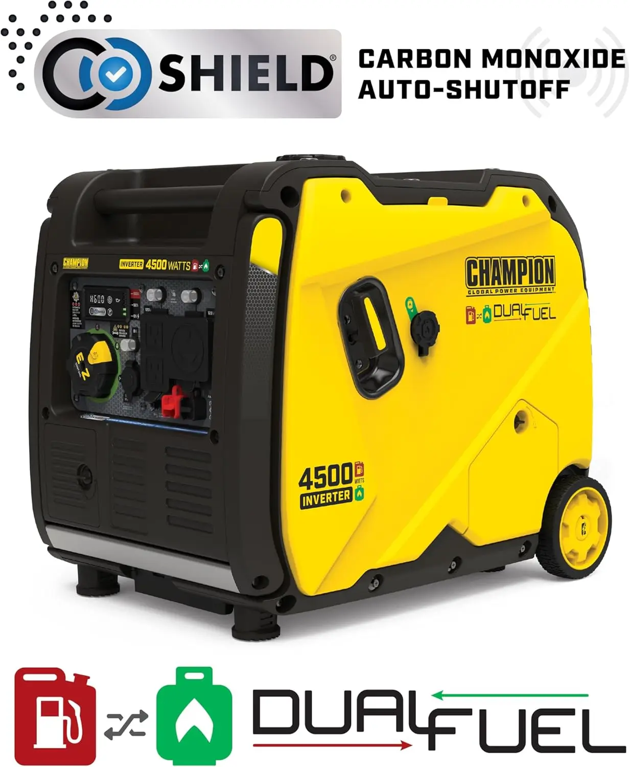 4500 Watt Electric Start Dual Fuel RV Ready Portable Inverter Generator with Quiet Technology and CO Shield Quiet Technology