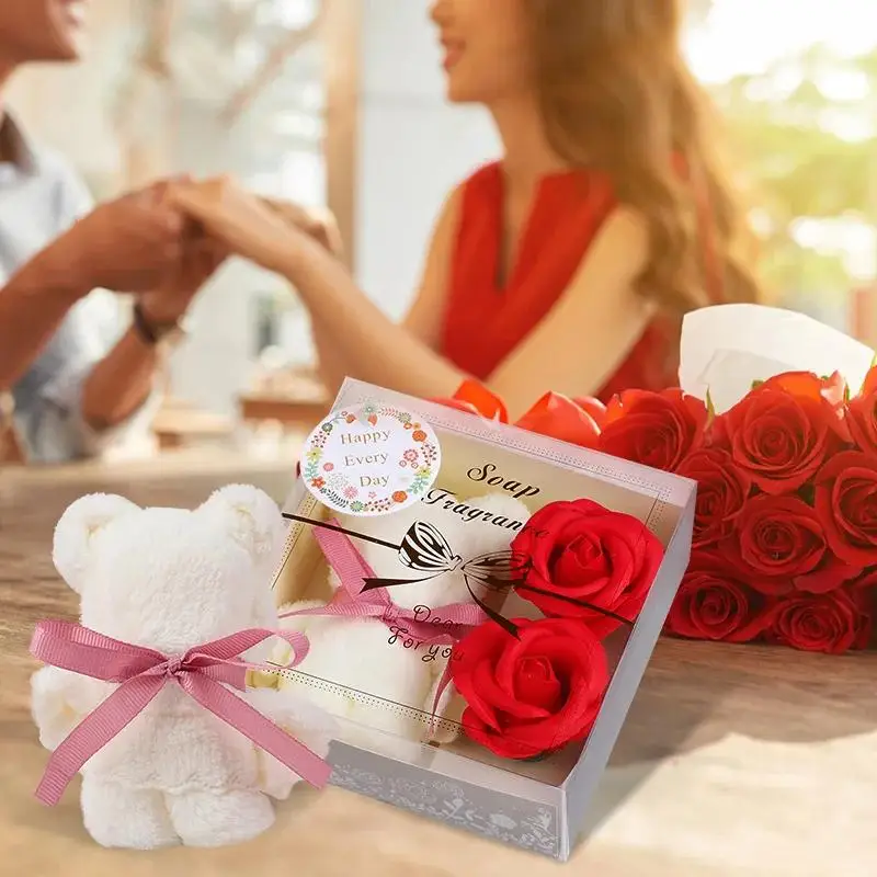 【Beautiful】1Set Towel Bear Soap Flower Gift Box,Valentine's Day,Wedding,Mother's Day Christmas Gift Birthday Party Baby Shower