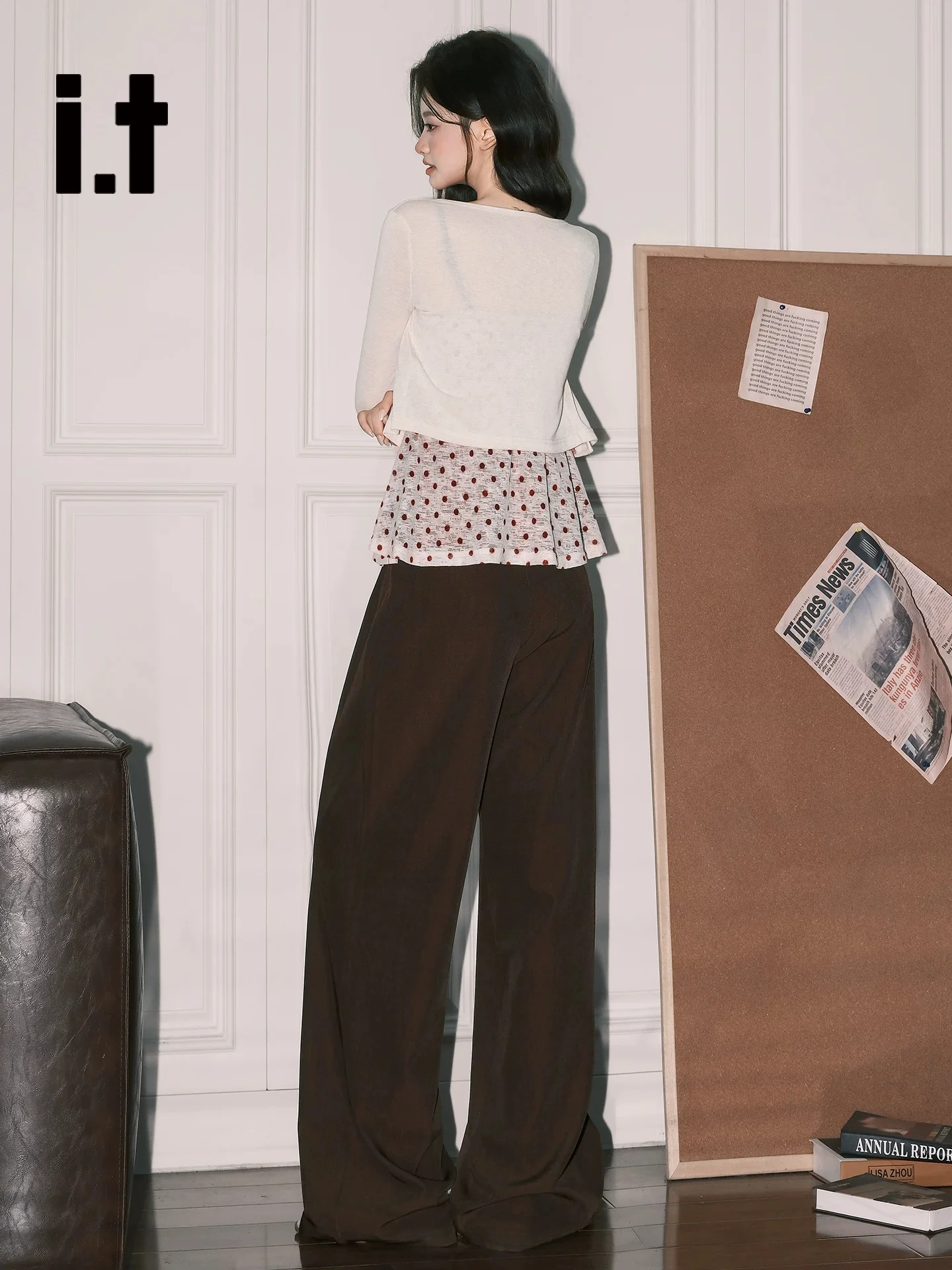 ItCHOCOOLATE Brown Wide Leg Casual Pants Women Summer Loose High Waist Slim Straight Suit Pants Vintage Style High Waist Loos...