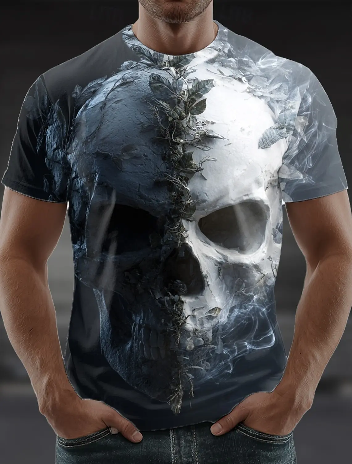 Halloween Men's Skull 3D T-shirt Short Sleeve T-shirt 3D Print Crew Neck Sweatshirt Exaggerated Designer Horror Party Street