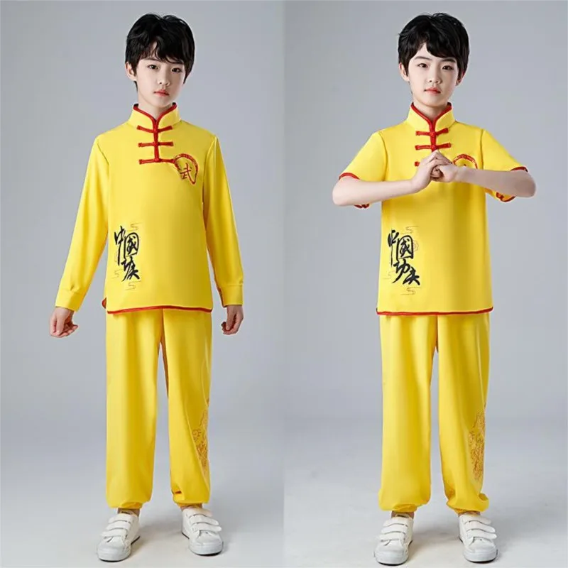 Children's Martial Arts Performance Suit Printed Long-Sleeved And Short-Sleeved Kung Fu Uniform Chinese Wushu Training SuitLE458