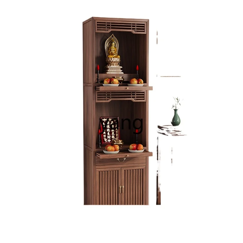 

LH black walnut three-layer altar cabinet with door solid wood casket simple vertical cabinet household double layer