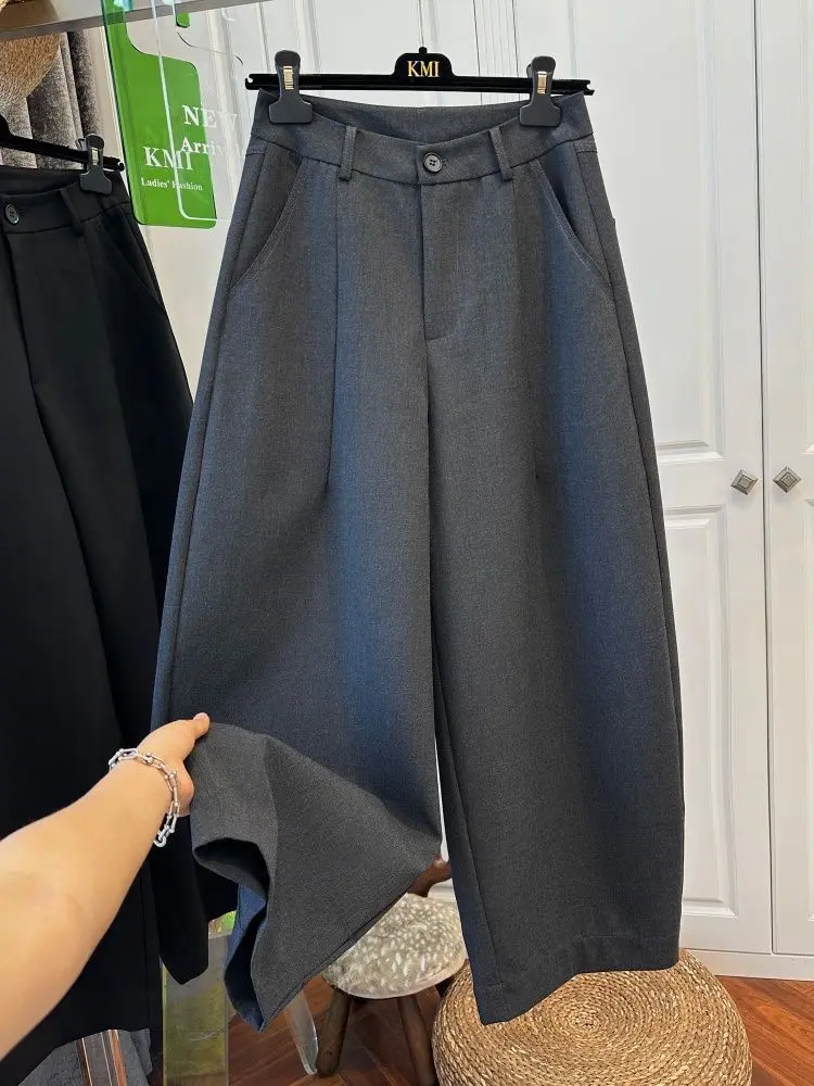 

Женские повседневные брюки больших размеров с высокой талией и широкими штанинами в корейском стиле, универсальные, свободного кроя, весенне-осенние, стройнящие, модные брюки