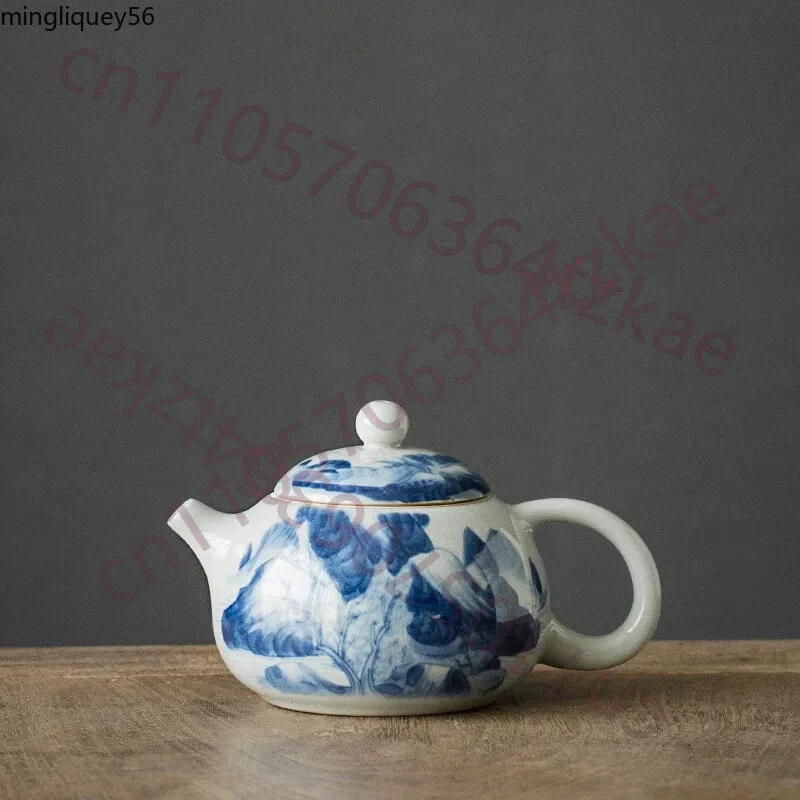 

Antique Mountains Chinese Ceramic Kettle Blue Teapot Tea Ceremony