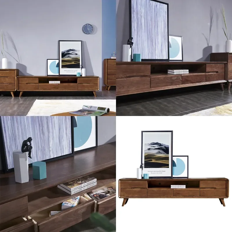 Nordic Solid Wood TV Cabinet Ash Floor Standing Low Console Modern Simple Storage Unit for Small Apartment Living Room