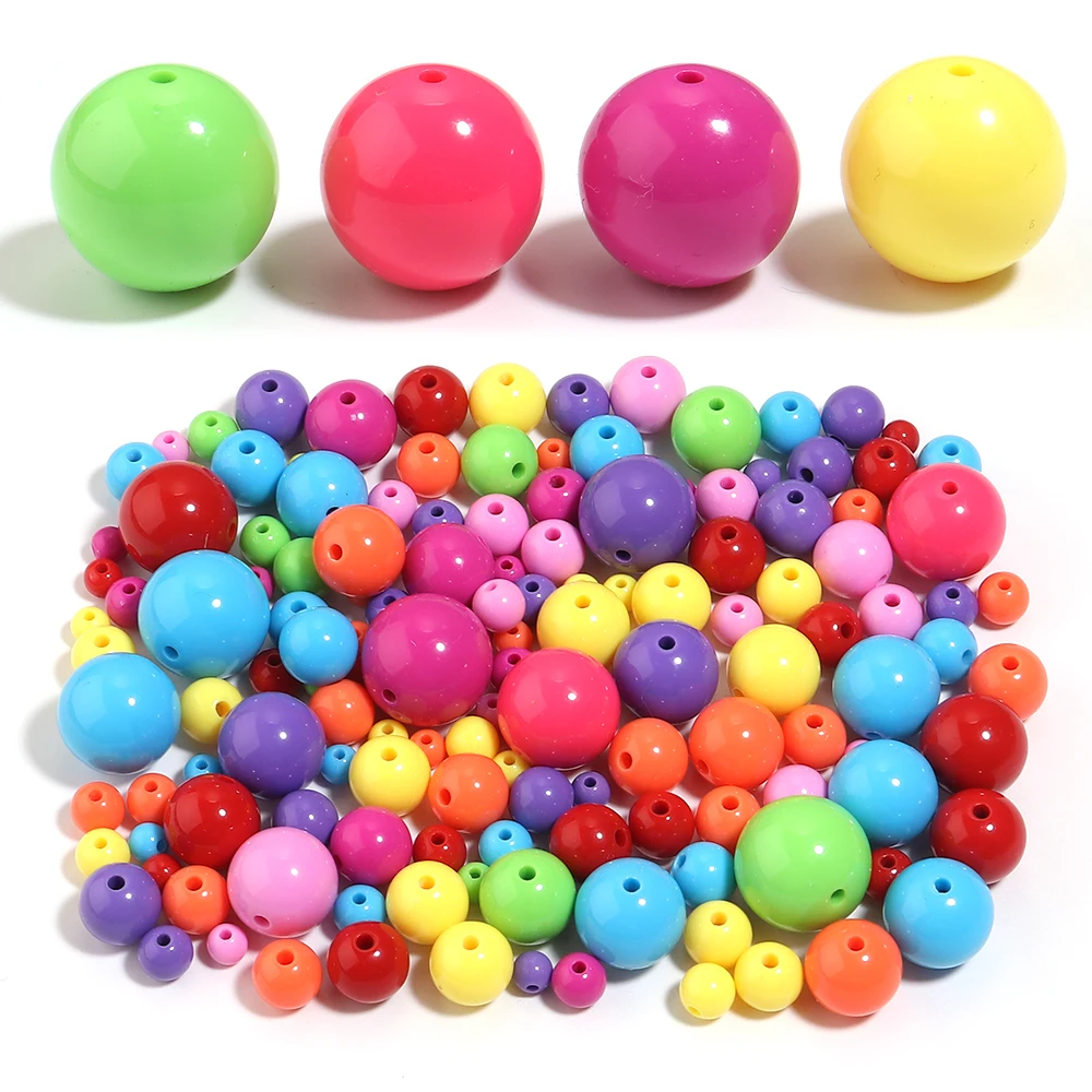 10-100pcs/lot 6-20mm Solid Color Acrylic Beads Round Loose Spacer Beads For Jewelry Making DIY Bracelets Necklace Accessories
