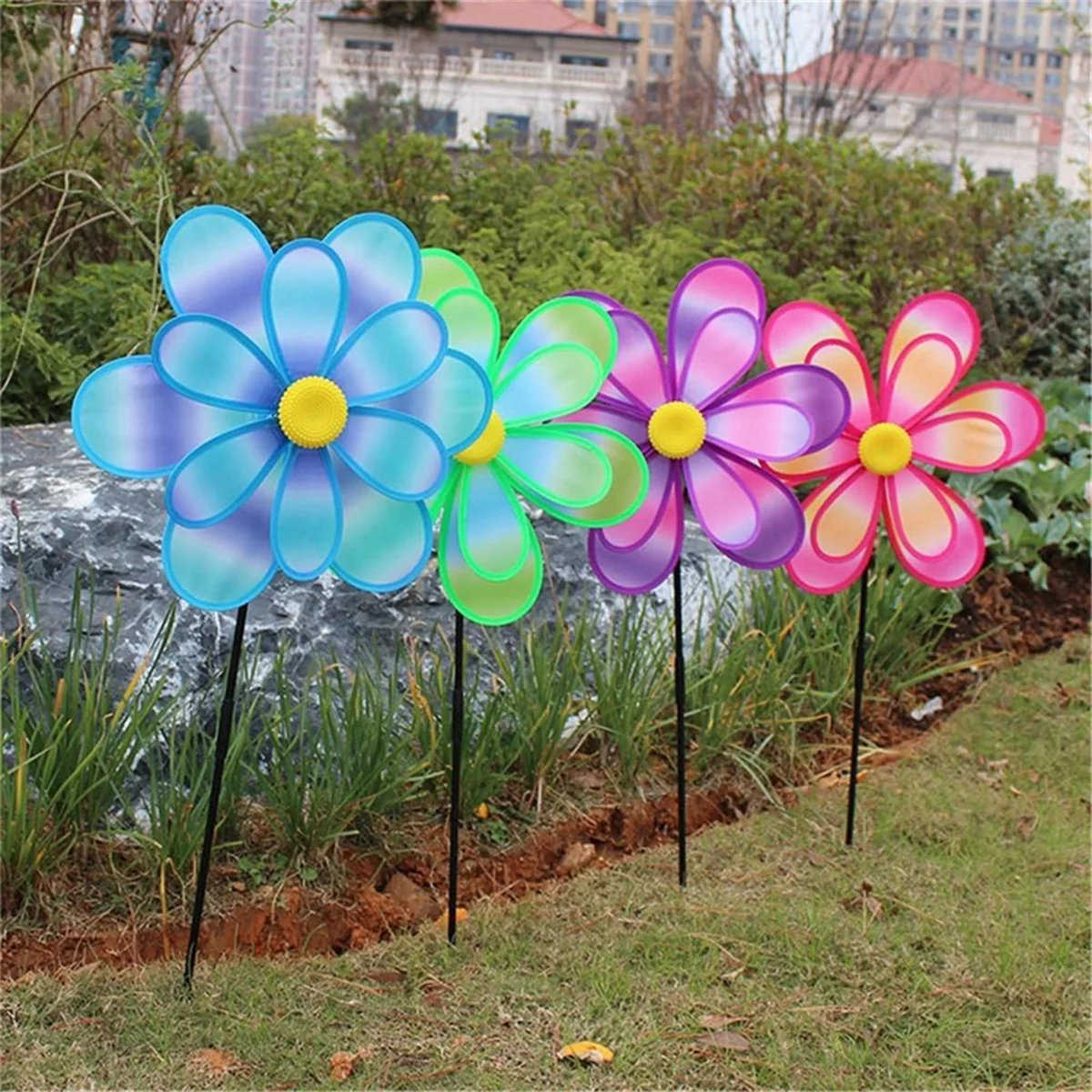 RGBCX-HOME-Pinwheels Eye Catching Colorido Moinho de Vento de Dupla Camada Pinwheels D
