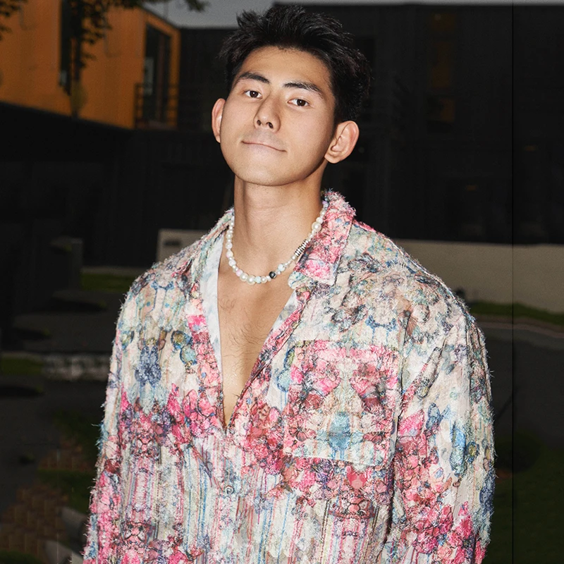 FEWQ Summer Casual Men Shirt Niche Printed Design Contrast Color Long Sleeve 2204 Korea Fashion Male Tops Loose 24E1923