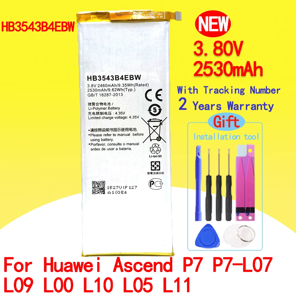 

New HB3543B4EBW 2530mAh Battery For Huawei Ascend P7 P7-L07 L09 L00 L10 L05 L11 Phone With Tracking Number Free Tools