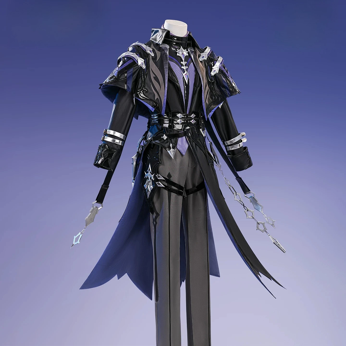 Genshin Impact Flins Cosplay Costume, Night Watcher Outfit, Men Black Purple Uniform Halloween Carnival