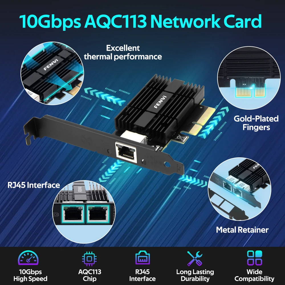 

Fenvi AQC113 10G PCIE To RJ45 Network Card Gigabit Single Port Network Ethernet Adapter 10Gbps/5Gbps/2.5Gbps/1G for PC Win 10/11