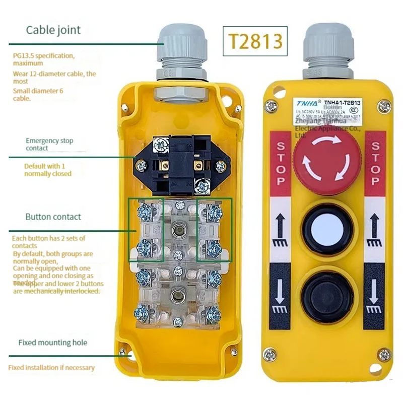 Electric Crane Remote Control Push Button Emergency Stop Switch Rainproof UP Down Hoist Switch Wear-resistant Durable