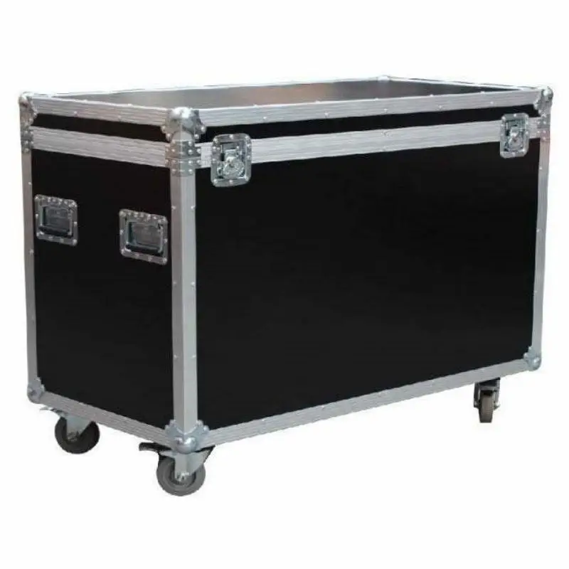 xx-Waterproof black aluminum flight case with wheels Shockproof huge TV screen transport case Aviation tool box with padlock