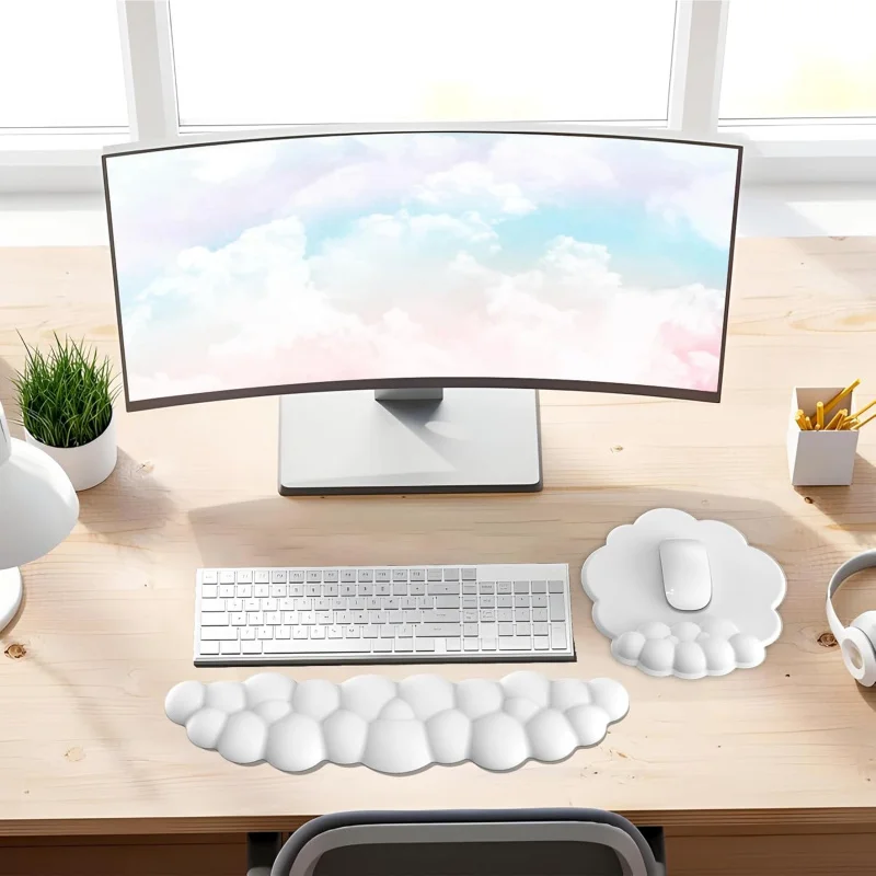 Cloud Mouse Pad with Wrist Rest and Keyboard , Ergonomic Gel Mousepad Computer , Pain Relie