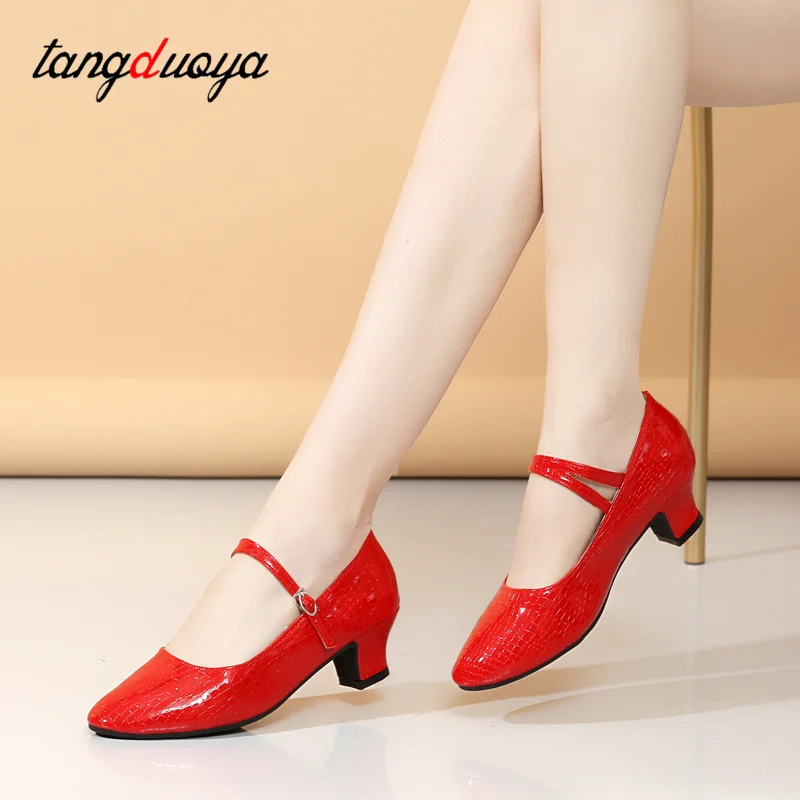 Latin Dance Shoes Women Medium Heels 4cm Modern Salsa Ballroom Dancing Shoes Soft Sole Woman's Tango Standard Dance Shoes