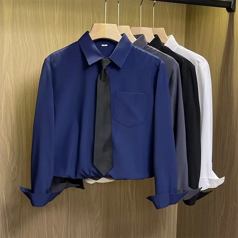 Premium Feel Long Sleeve Men's Casual Shirt Spring Light Maturity Korean Style Business Leisure  Color Iron Free Collar ...