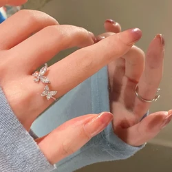 Korean Luxury Sparkling Alloy Butterfly Rings Fashion Adjustable Open Jewelry