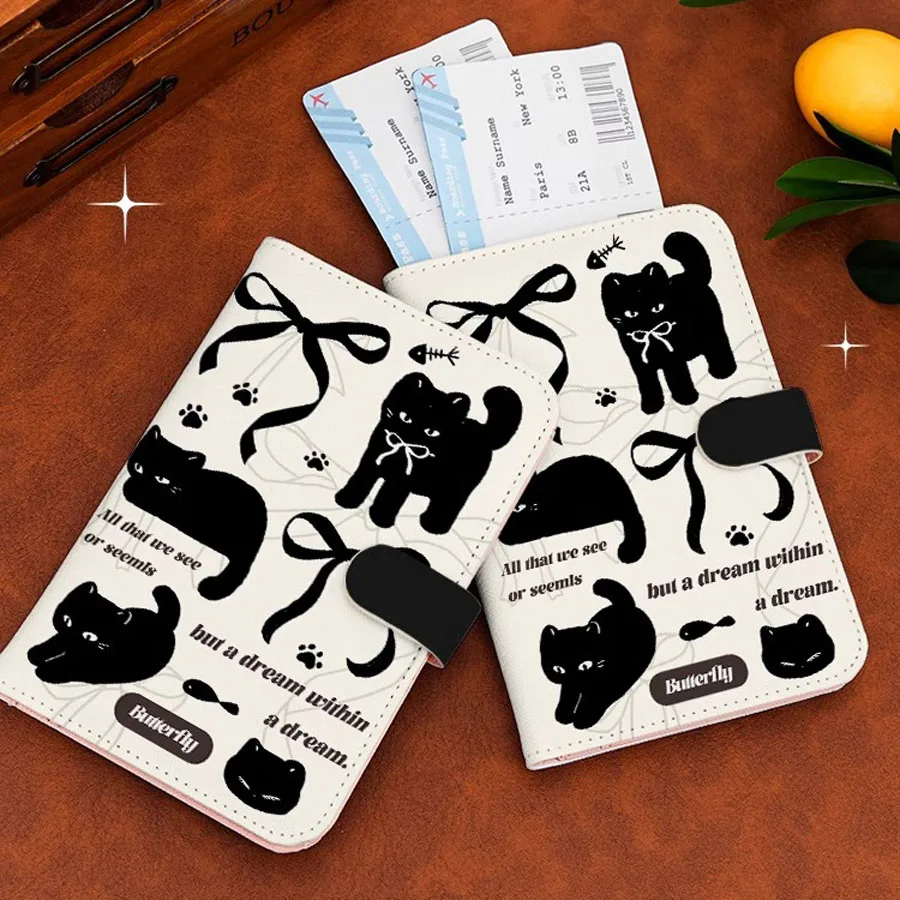 Passport Covers Women Men Cute Cat Passport Holder Flight Ticket Clips ID Bank Credit Card Holder Passport Travel Organizer