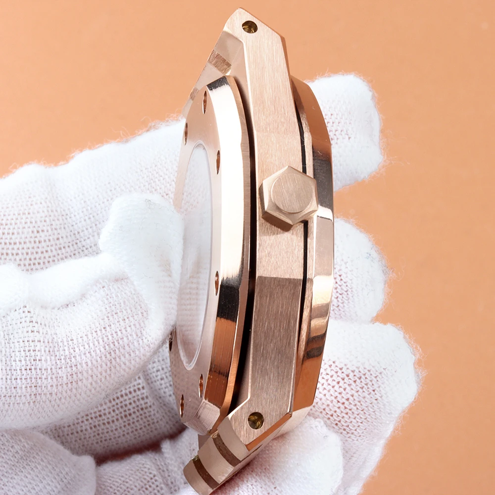 41 مللي متر NH35 ساعة حافظة سوار الفولاذ المقاوم للصدأ الياقوت الزجاج صالح Seiko NH35 NH36 الحركة التلقائية مقاوم للماء حافظة من خشب البلوط الملكي