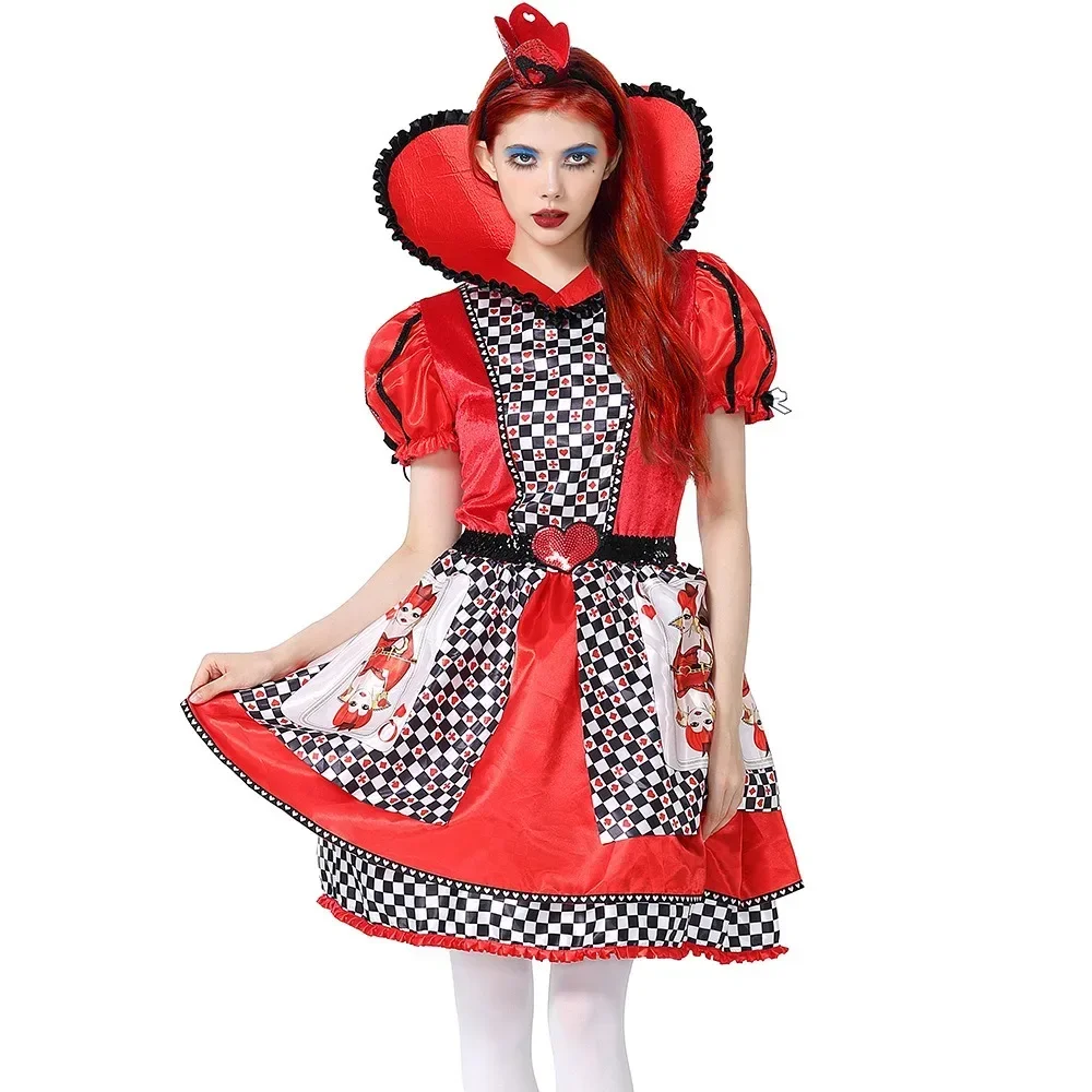 

Dreaming in Wonderland Red Queen Cosplay Costume Women Dress Headwear Collar Full Set Female Role Play Tutu Suit Halloween Party
