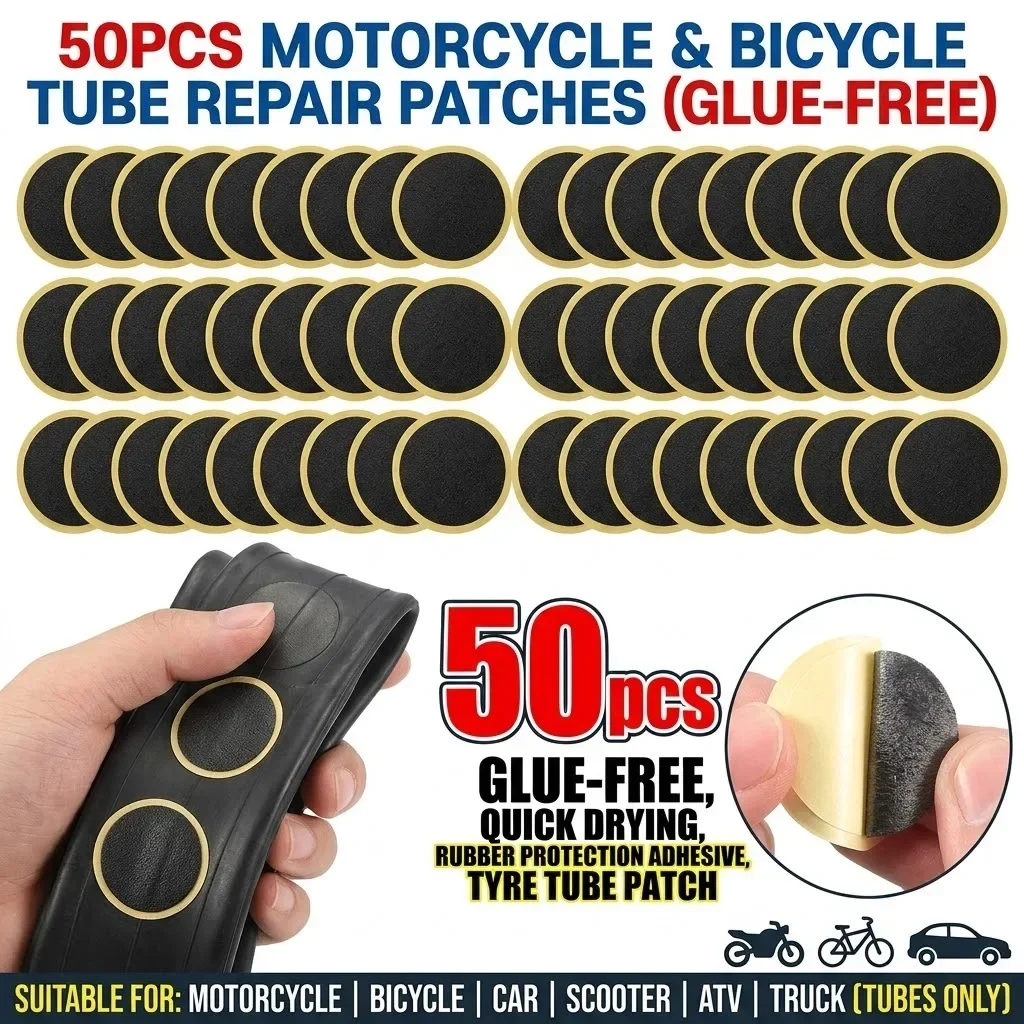1/50PCS Motorcycle Tire Repair Patches Tool Glue-free Bicycle Rubber Protection Adhesive Quick Drying Tyre Tube Patch Car