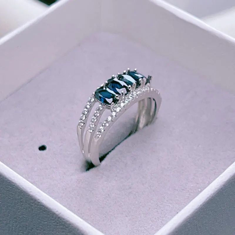 

Natural black Sapphire Ring for Party 3mm*5mm 1.2ct Natural Sapphire 925 Silver Ring with Certificate Birthday Gift for Woman