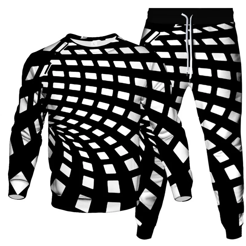 Swirl Optical Illusion Pattern 3D Printed Men's Sweatshirt Jogging Pants 2 Piece Tracksuit  Mountain Climbing Unisex Clothing